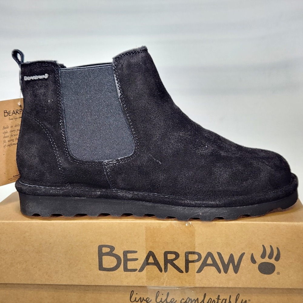 Bearpaw Drew Boots Women Size 9 Black Suede Chelsea NeverWet 2779W